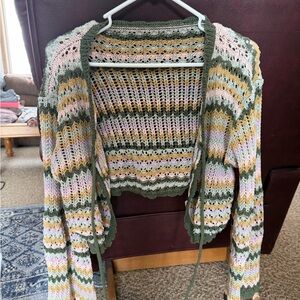 Cider Multicolor Crochet Knit Shrug